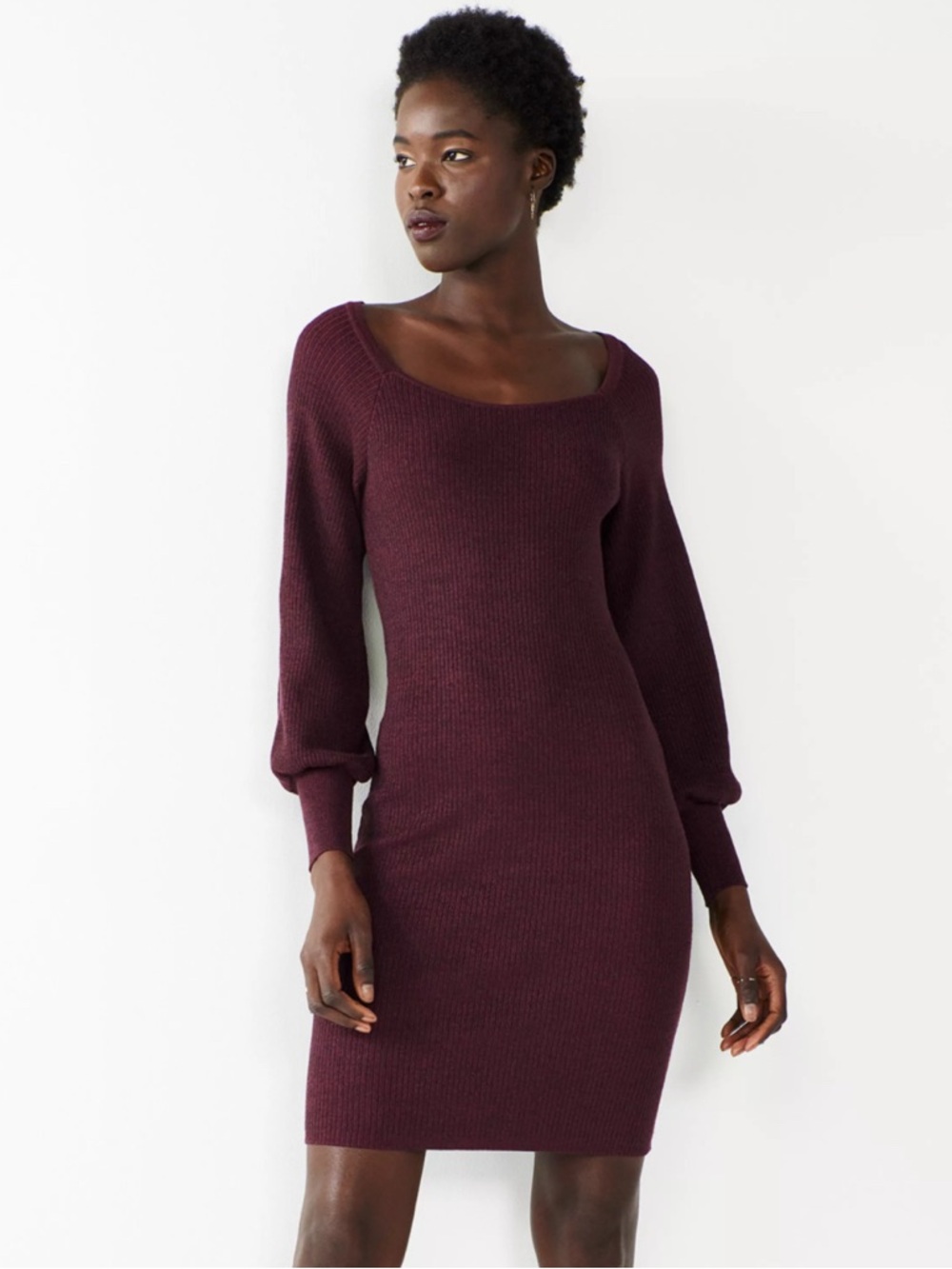Nine West Plum Long-Sleeve Scoop Neck Sweater Dress